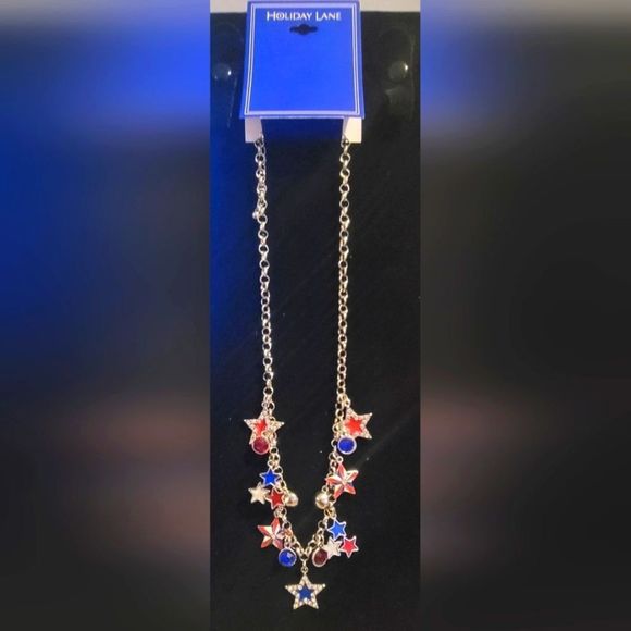 Holiday Lane Patriotic Rhinestone Enamel Stars Necklace - Picture 1 of 3